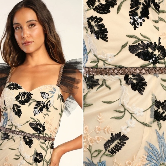 LULU's Floral Sexy Showstopper Prom Wedding Chic Bustier Maxi Gown NWOT - Picture 3 of 4